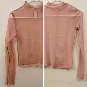 Two Light Pink Sheer Mockneck Tops Size S